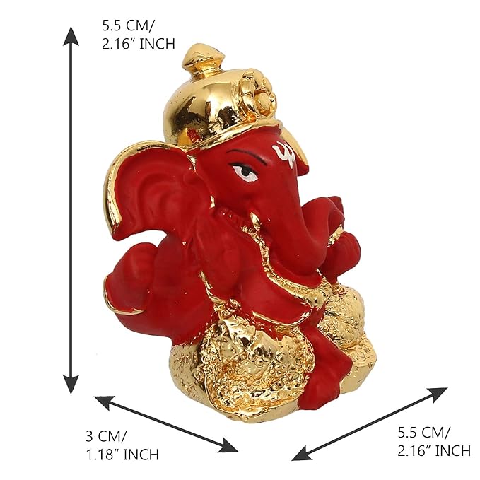 Ecraftindia Gold Plated Red Dhoti Ganesha Decorative Showpiece for Home/ Temple/ Office/ Car Dashboard