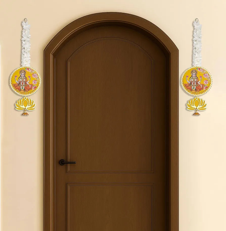 Handmade Artificial Laxmi Ji Decorative Hanging with Lotus & Garland Set of 2
