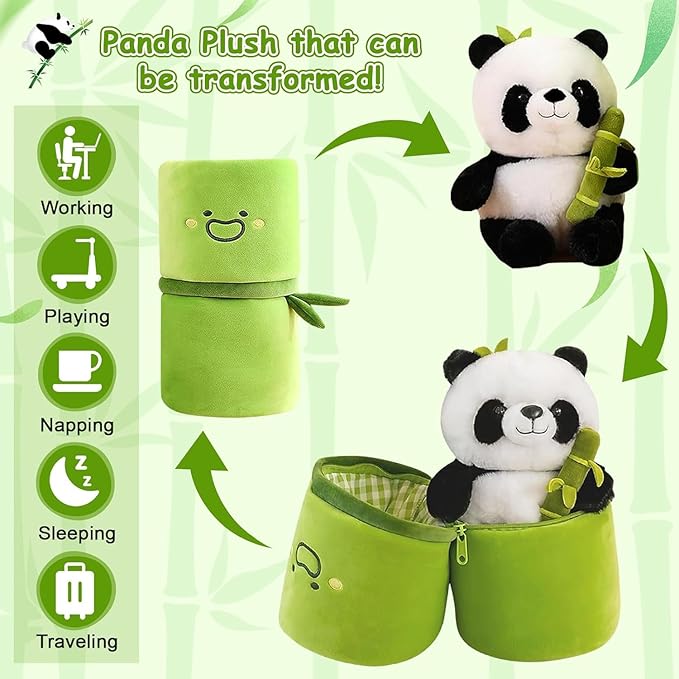 Kidology Panda Stuffed Animal Bamboo Panda Pillow Stuffed Panda Bear Green
