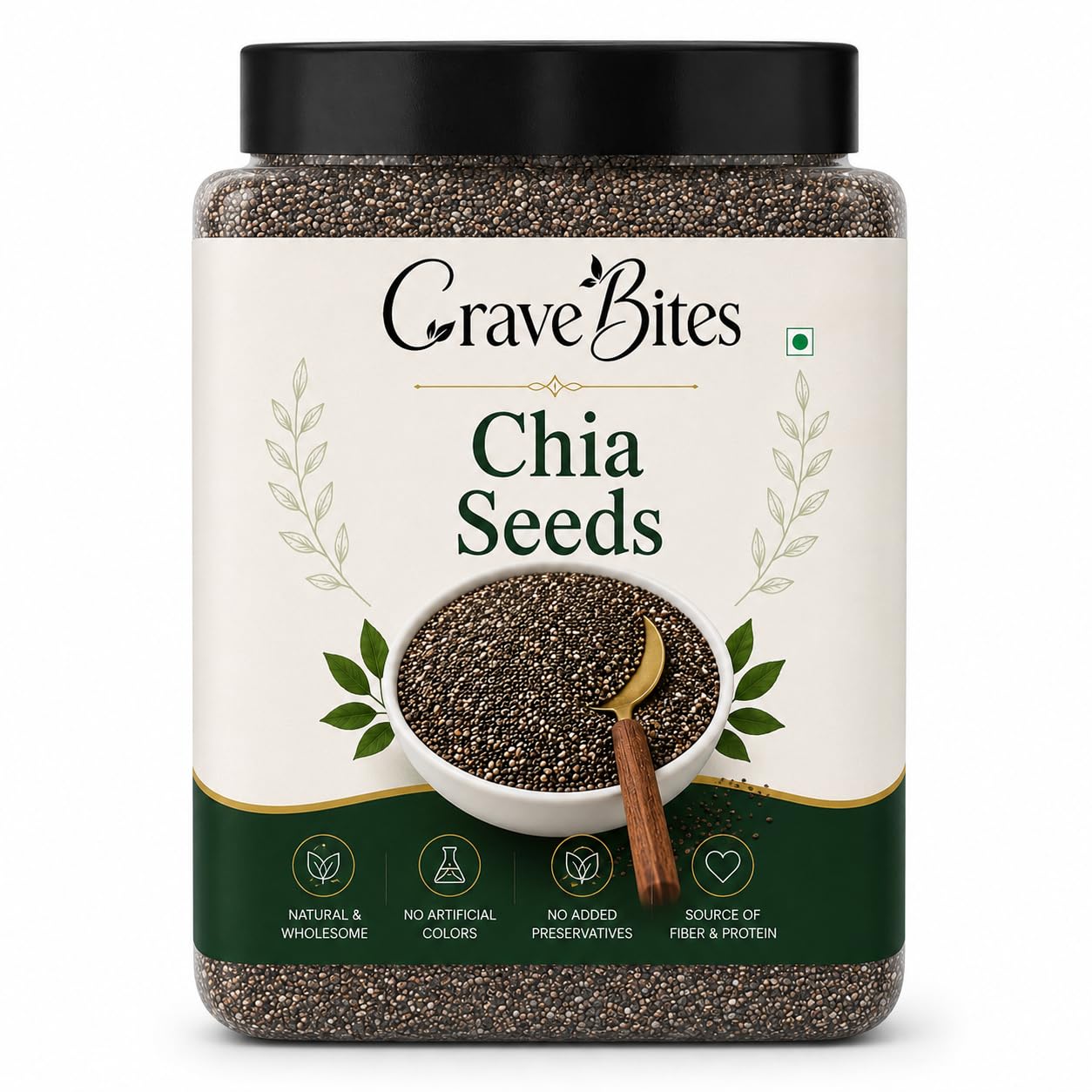 Crave Bites Premium Chia Seeds 1kg | Rich Source of Calcium, Fibre & Protein | Clean Chia Seeds for Eating & Weight Management | Jar Pack