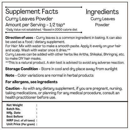 H&C Natural Curry Leaves Powder For Strong And Shiny Hair - 227gms
