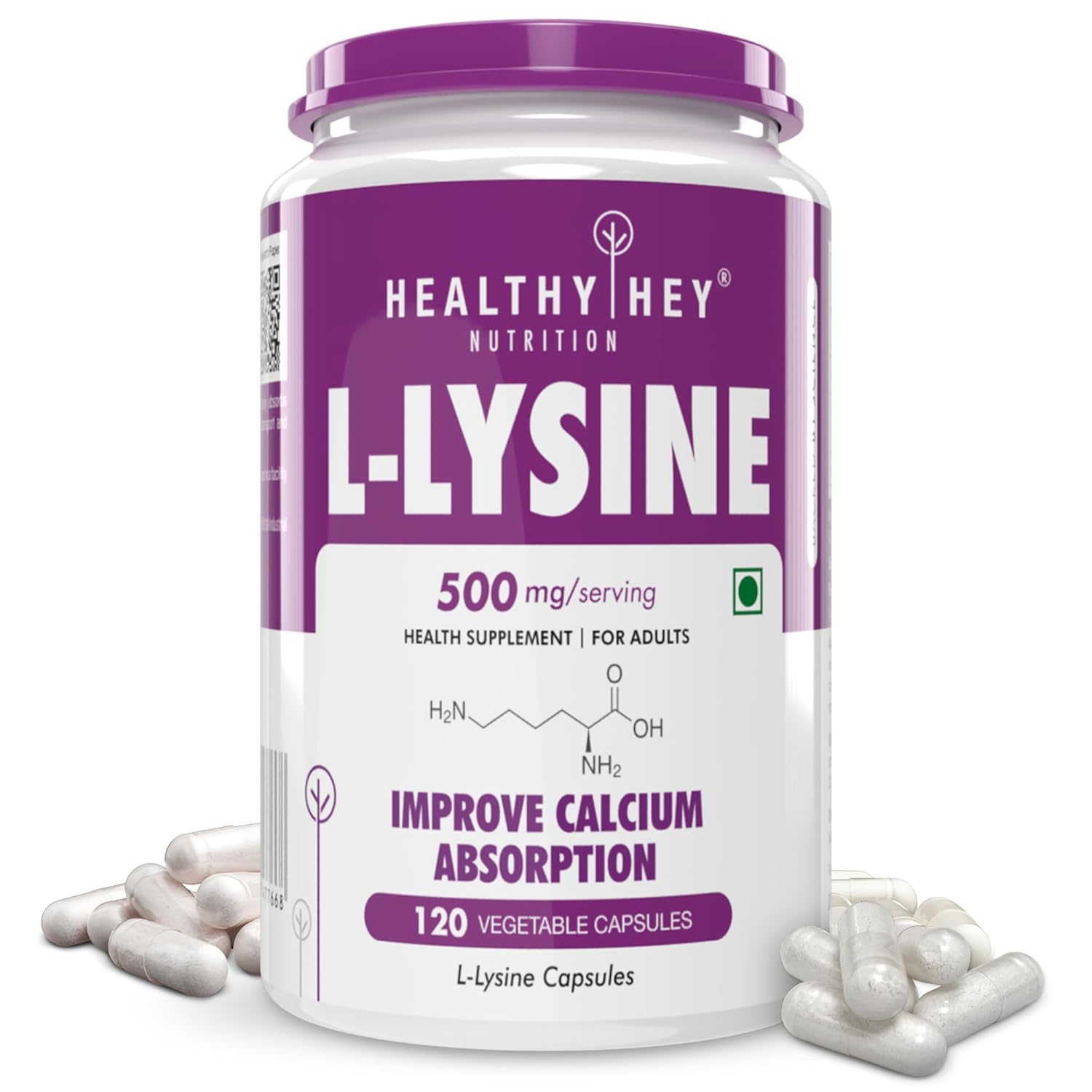 HealthyHey Nutrition L-Lysine 120 Vegetable Capsules