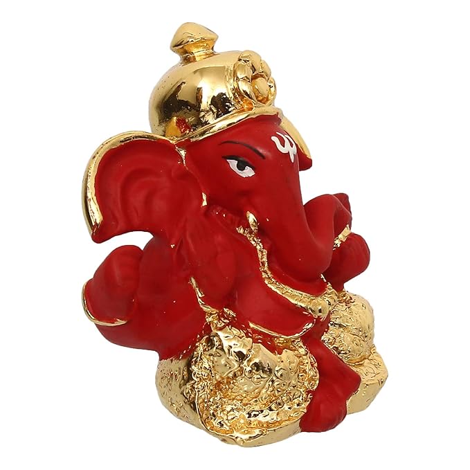 Ecraftindia Gold Plated Red Dhoti Ganesha Decorative Showpiece for Home/ Temple/ Office/ Car Dashboard