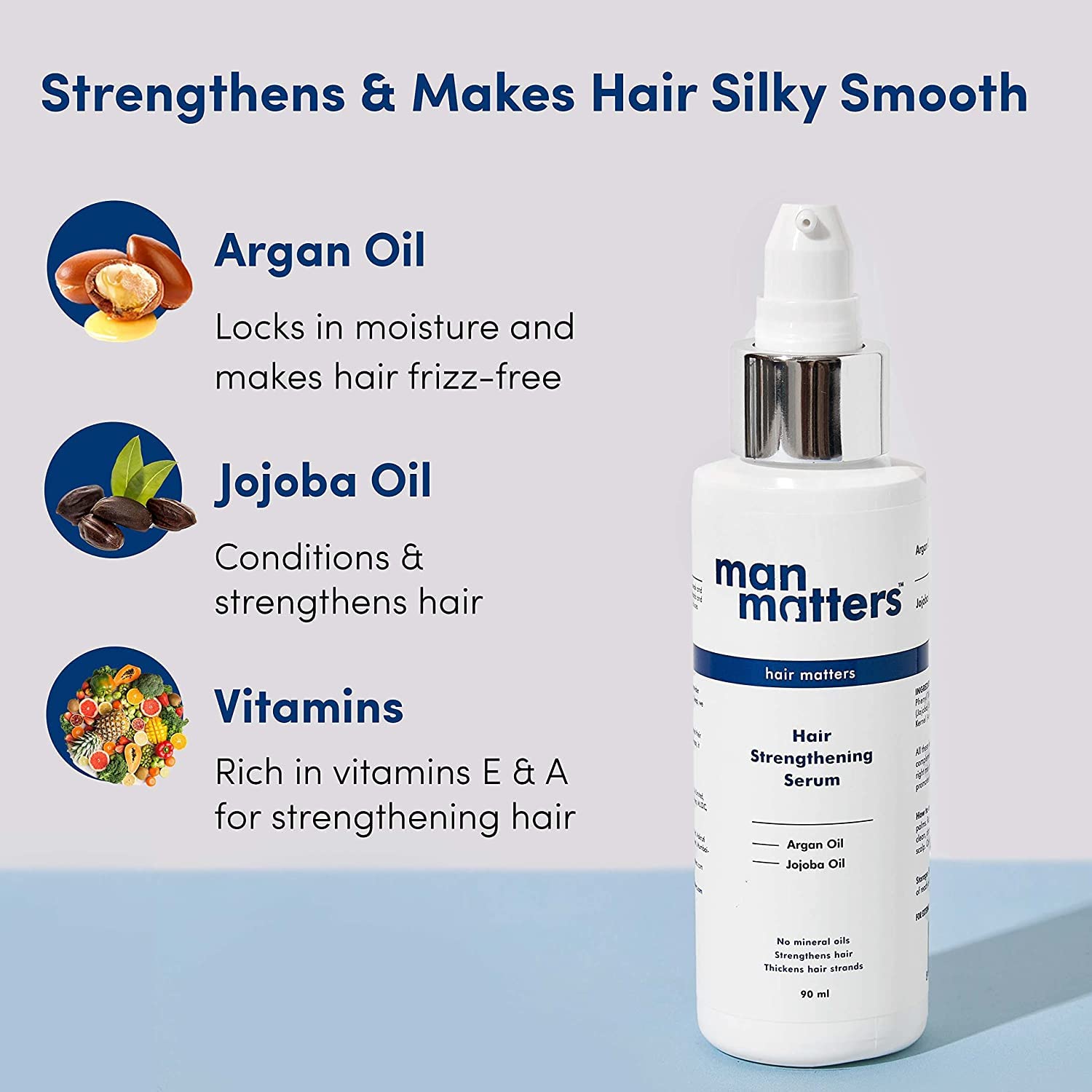 Man Matters Hair Serum for Men With Jojoba and Argan oil | For Silkier, Shinier, Smoother & Frizz Free Hair | Instant Shine & Smoothness | Non Sticky Hair Serum | 90ml