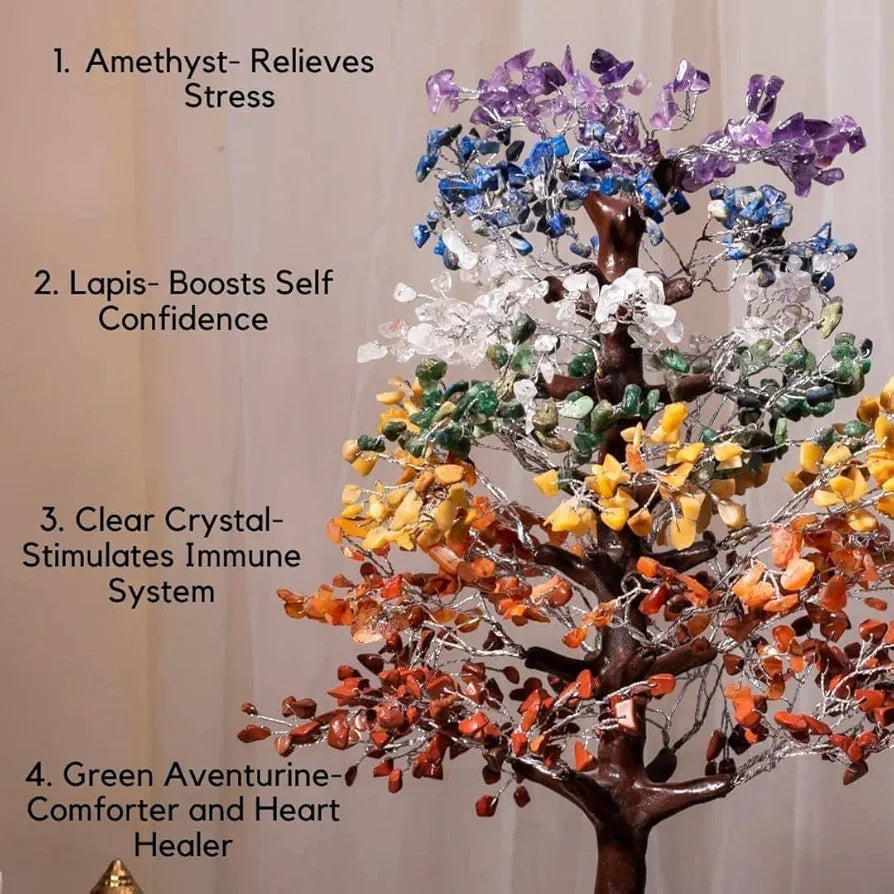 Ritualistic Chakra Crystal Tree with Gemstones Handcrafted for Energy Healing Meditation