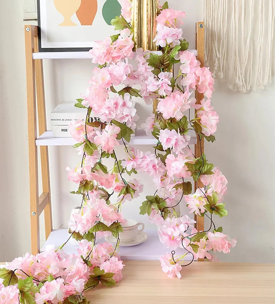 Artificial Cherry Blossom Rattan Flowers Vine Light Pink