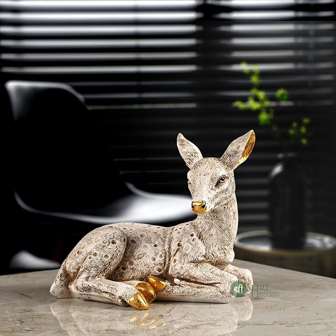 Indicast Resin 6" Inch Deer Statue Showpiece Antique Finish Table Accent Collectible Figurines for Home Interior Decor
