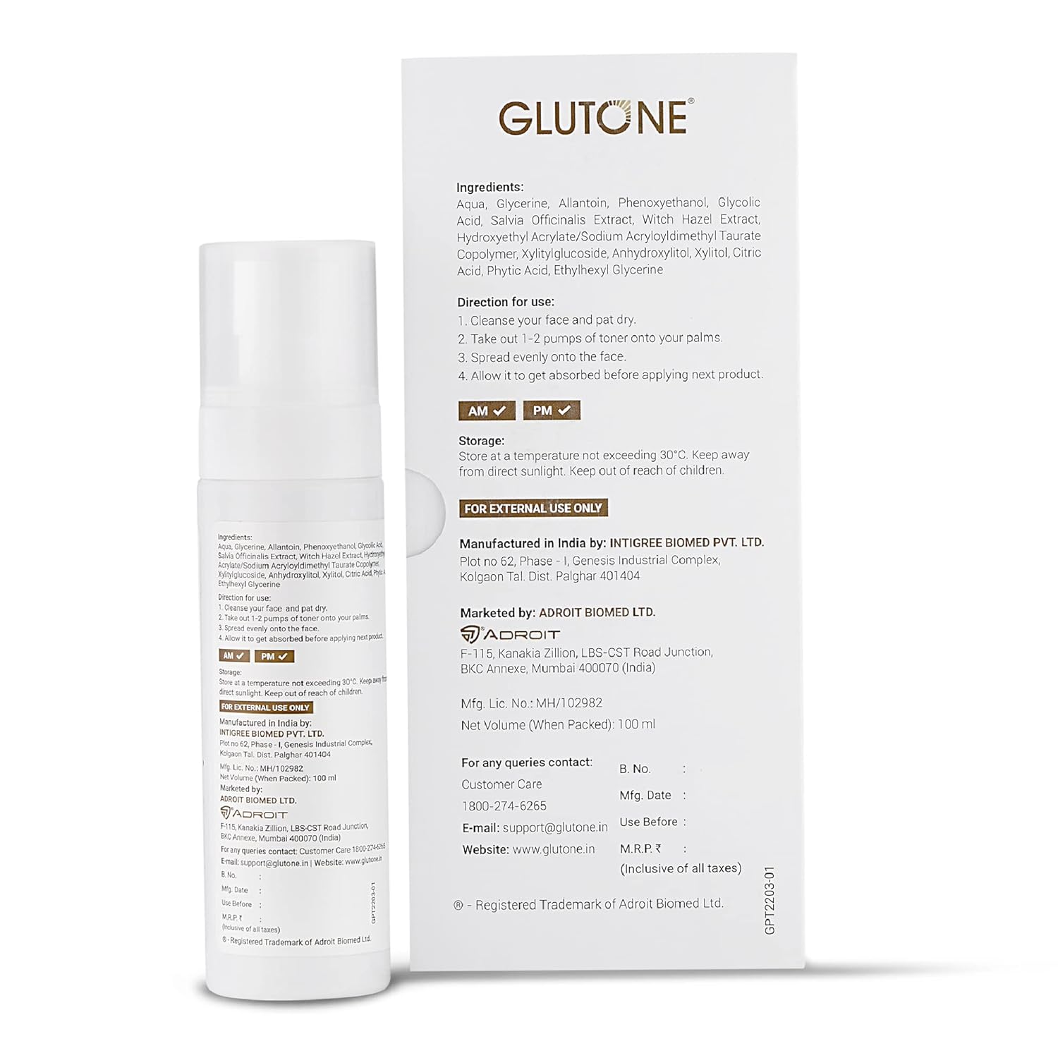 Glutone Pore Tightening Toner with AHA& Witch Hazel Extract |Smoother skin Appearance, clears & tightens clogged pores |Gentle Exfoliation for Sebum & shine Control |100ml