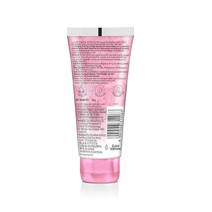Everyuth Naturals Anti Pollution Pink Clay & Charcoal Face Wash - 50 gms