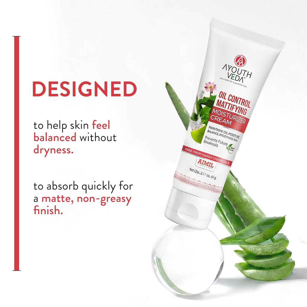 Ayouthveda Oil Control Moisturizer for Oily & Acne-Prone Skin | Lightweight, Hydrating & Mattifying Formula with Garcinia, Green Tea & Coconut Water | 60g (Pack of 1)
