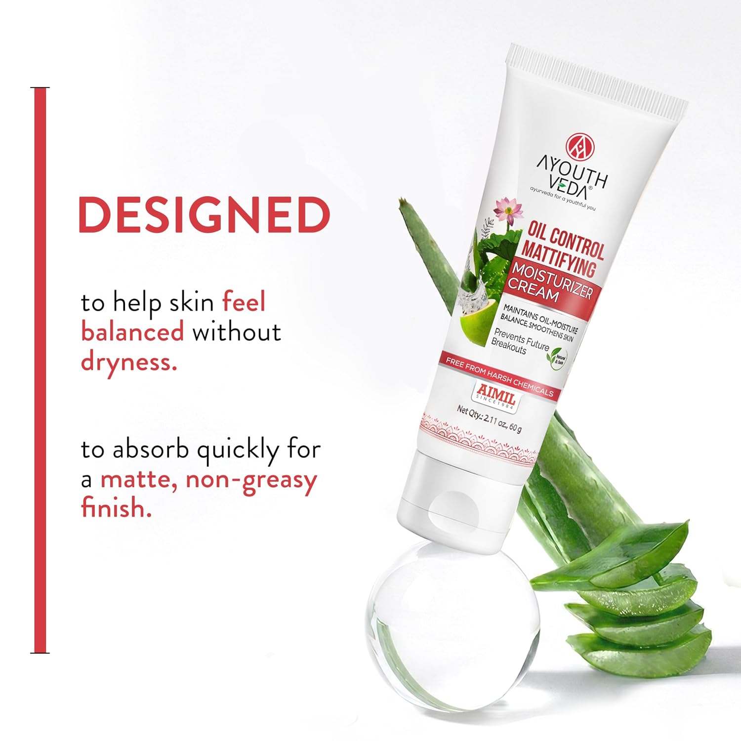 Ayouthveda Oil Control Moisturizer for Oily & Acne-Prone Skin | Lightweight, Hydrating & Mattifying Formula with Garcinia, Green Tea & Coconut Water | 60g (Pack of 1)
