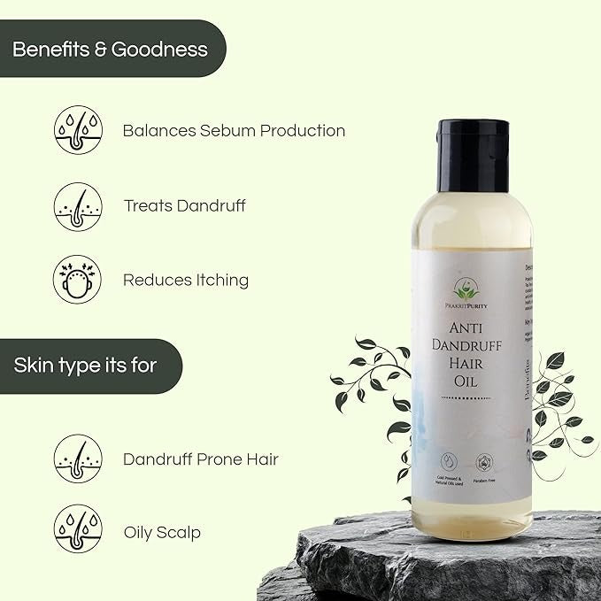 PrakritPurity Anti Dandruff Hair Oil with Argan and Tea Tree Essential Oils - 100 ml