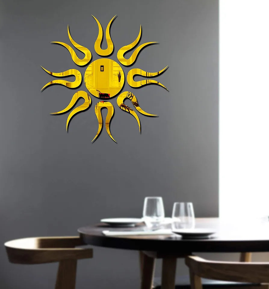Bikri Kendra Sun Golden Model-13 Mirror Stickers for Wall, Acrylic Mirror Wall Decor Sticker