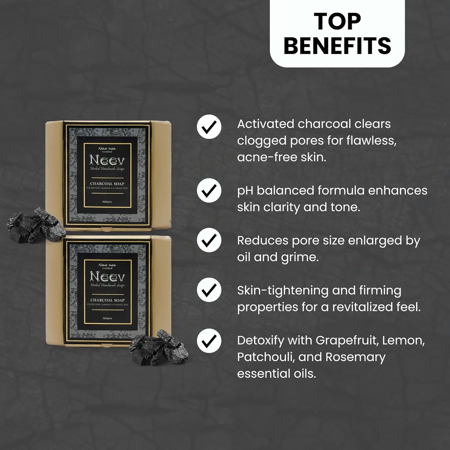 Neev Herbal Handmade Soaps Charcoal Soap - 100 gms (Pack of 3)