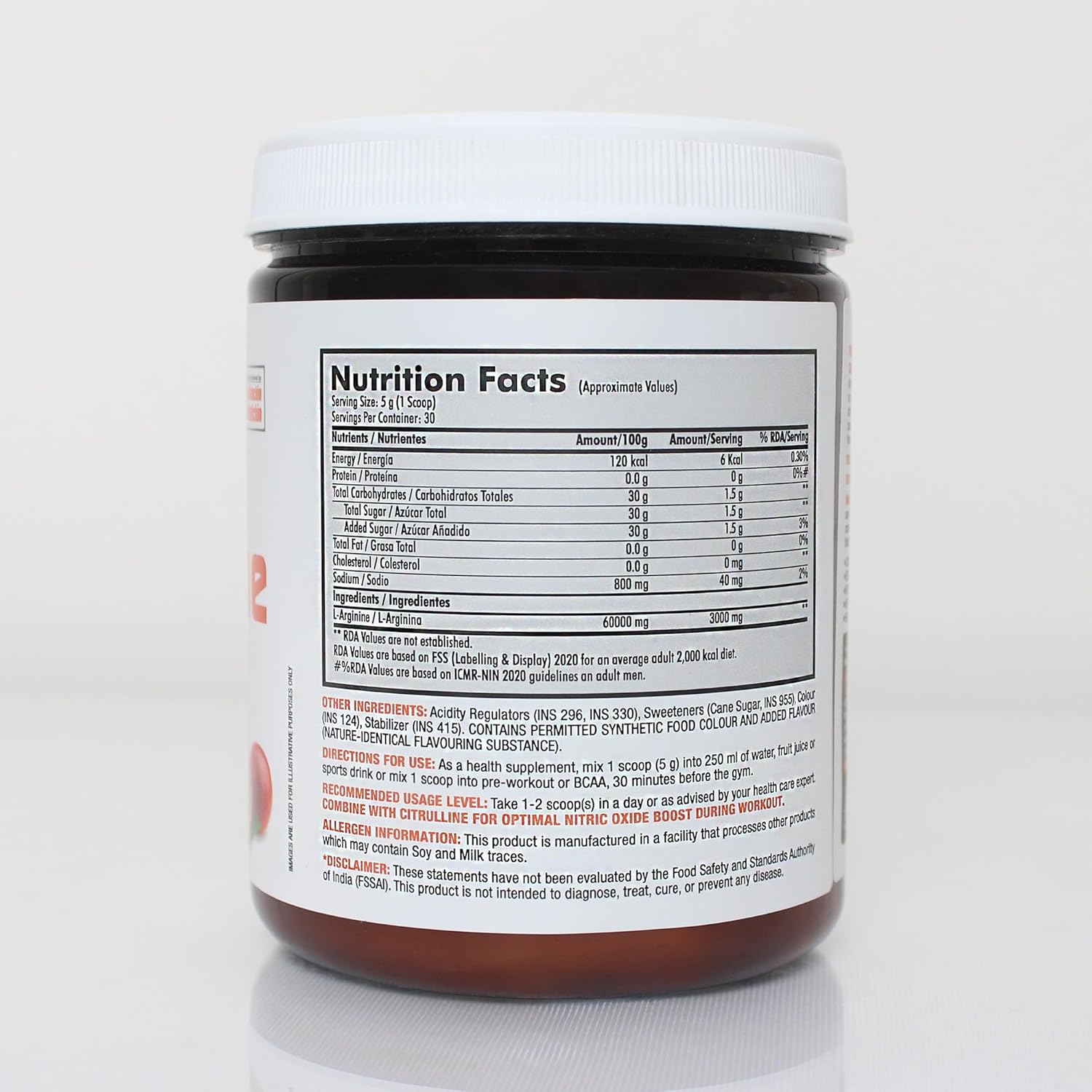 L-Arginine | Pharmaceutical Grade L-Arginine | Improves Exercise Performance | Supports Protein Synthesis | Fuels Muscle Cells | Nitric Oxide Precursor | (Blood Orange) (150 grams)