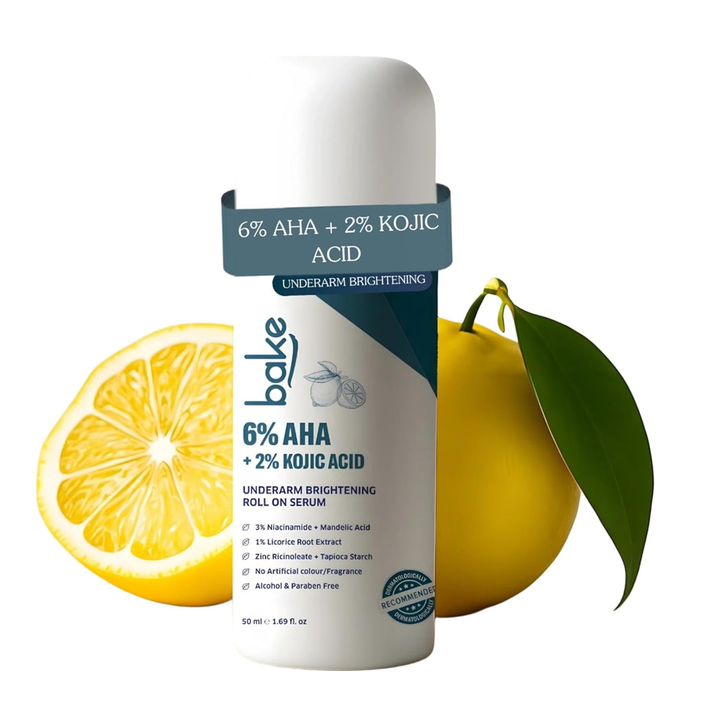 BAKE BrightEraseâ„¢ Underarm Brightening Roll On Serum with 6% AHA Complex, 2% Kojic Acid, 3% Niacinamide | Reduces Pigmentation, Dark Spots, Odour & Sweat | Brightening & Exfoliating Serum for Dark Underarms - 50ml