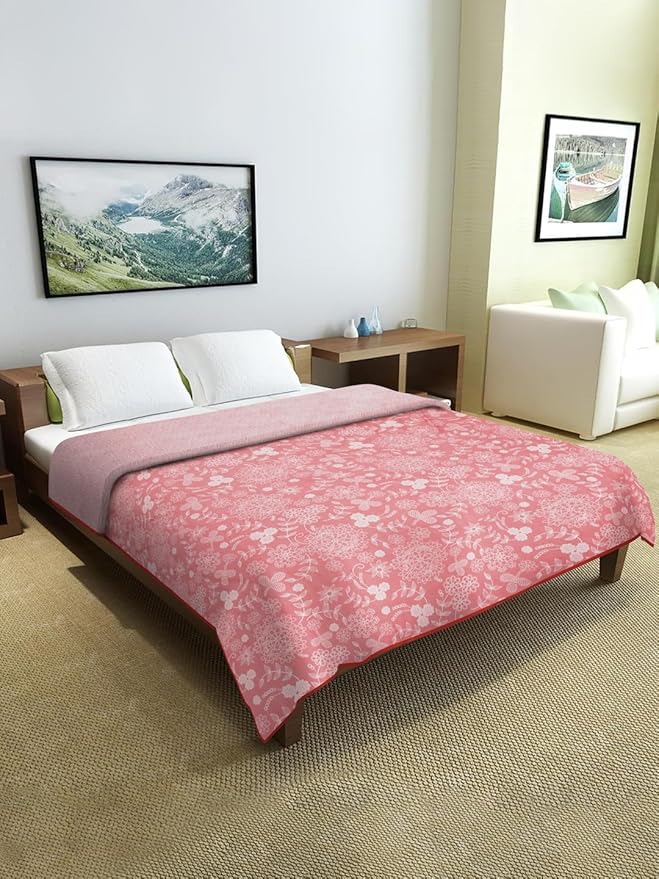 Cortina Ultra-Soft Microfiber Reversible 120 GSM Abstract Single AC Blanket Quilt Dohar | Pink