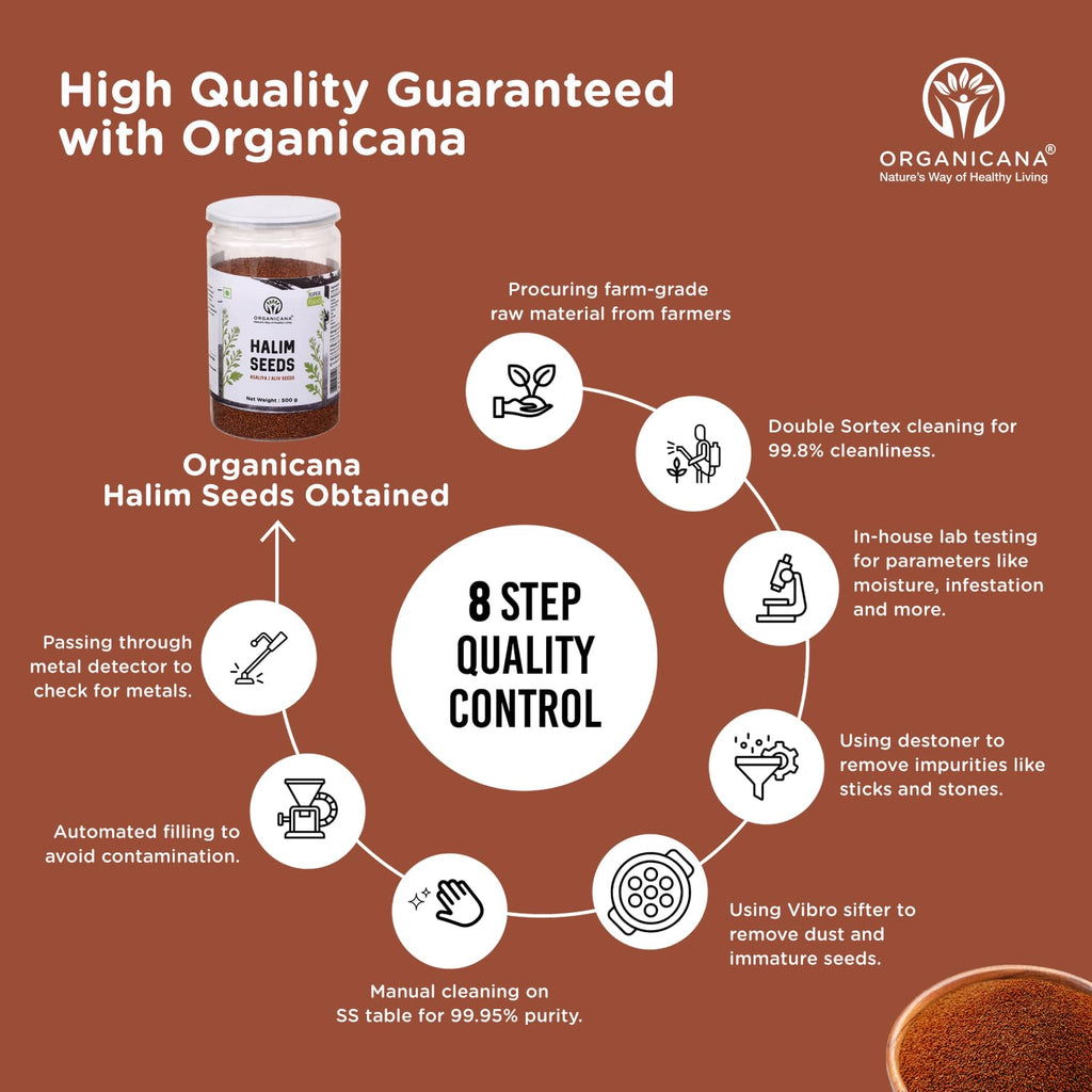 Organicana Halim Seeds 500g (Pack of 1)- Garden Cress | Aliv Seed | Asaliya | High in Fibre and Omega 3 | Garden Cress | Asalia | Haleem seed | Immunity Booster Superfood