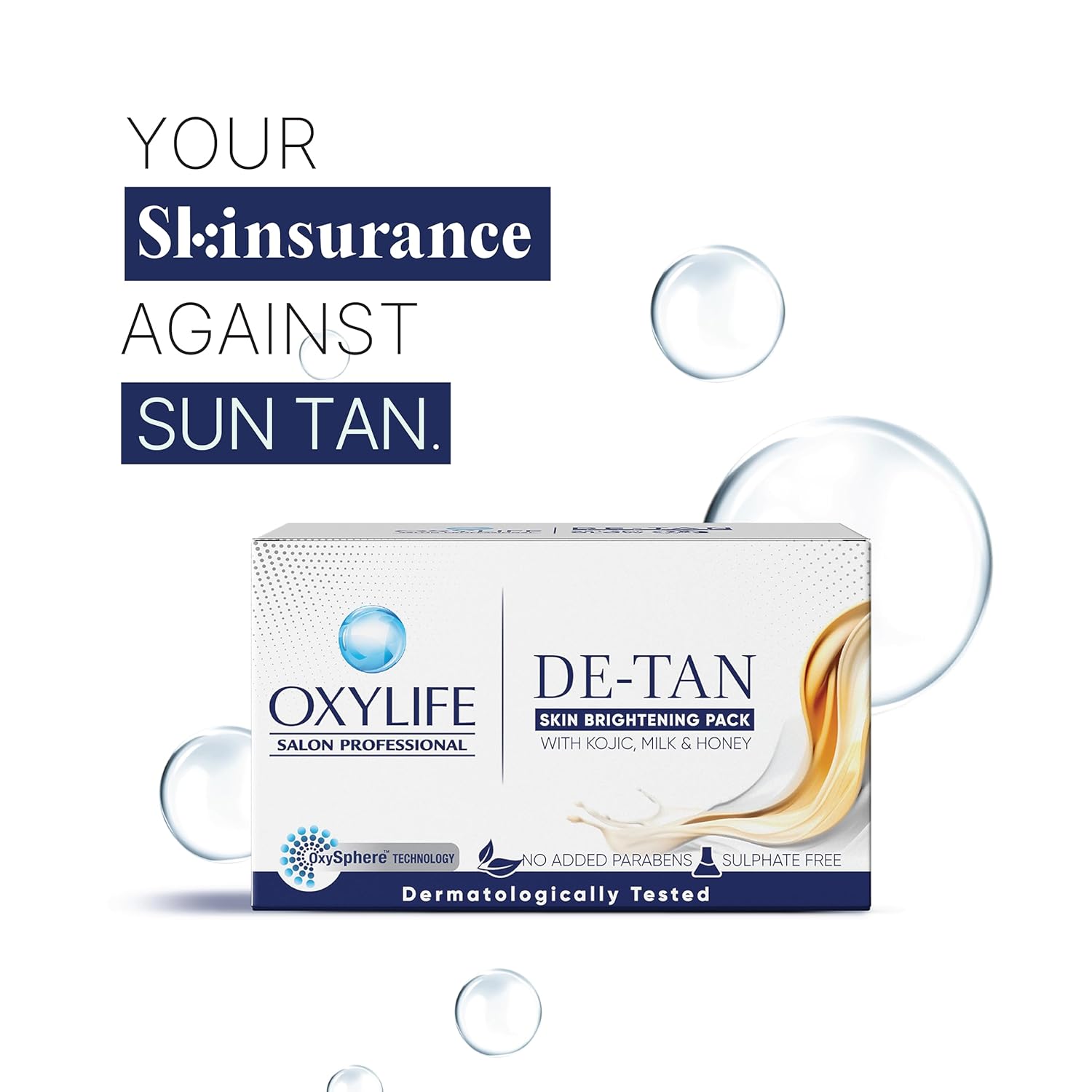 Oxylife Salon Professional De-Tan Pack - 12g x 4 (48g) | 15-Min Tan Removal Cream | With Kojic Acid, Milk & Honey | Suitable for Men & Women | Dermatologically Tested | Sulphate & Paraben Free