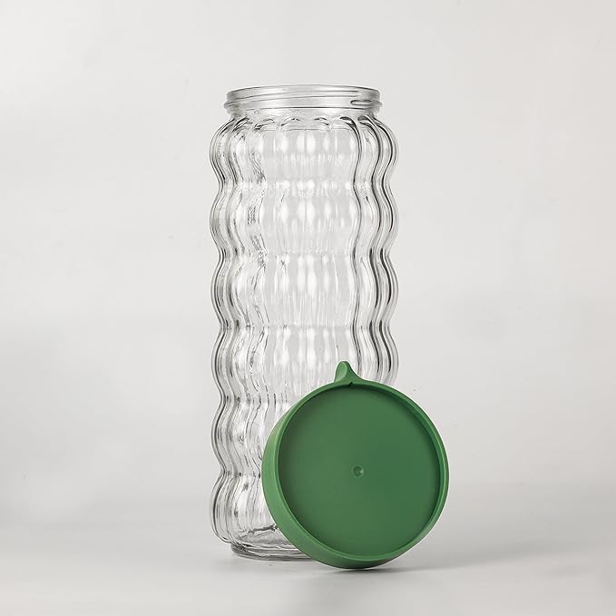 Femora Kitchen Storage Jars Clear Glass With Plastic Stackable Lid Jar | 1000 Ml | Pack of 2