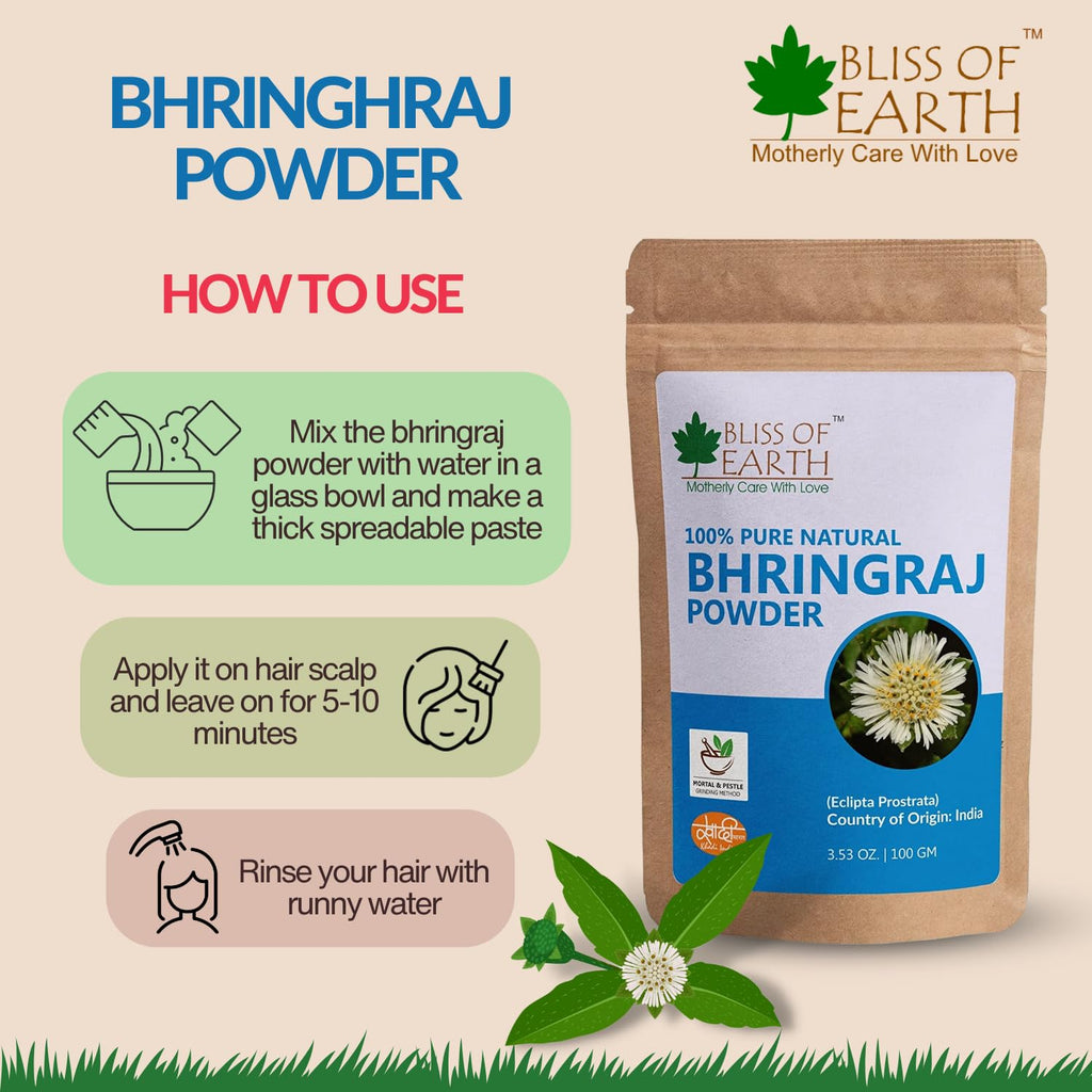 Bliss of Earth Bhringraj Powder for Hair Growth, Herbal Great for Hair Mask, Hair Grow & Skin Care 100gm