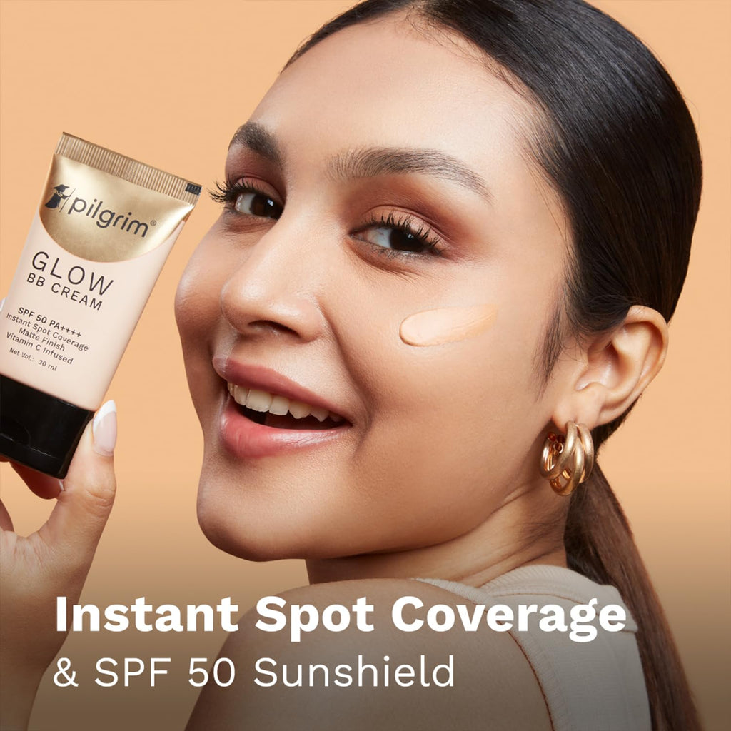 Pilgrim Almond Glow 3-In-1 Medium BB Cream SPF 50 PA++++ With Niacinamide, Hyaluronic Acid & Vit C For All Skin