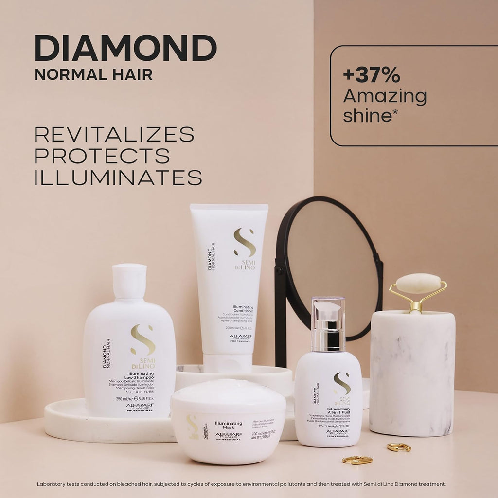 Alfaparf Milano Professional Diamond Shampoo -For INSTANT SHINY HAIR - Normal Hair, Adds Radiance - Sulfate, Paraben and Paraffin Free, Safe for Color Treated Hair, Professional Salon Quality - 250ml