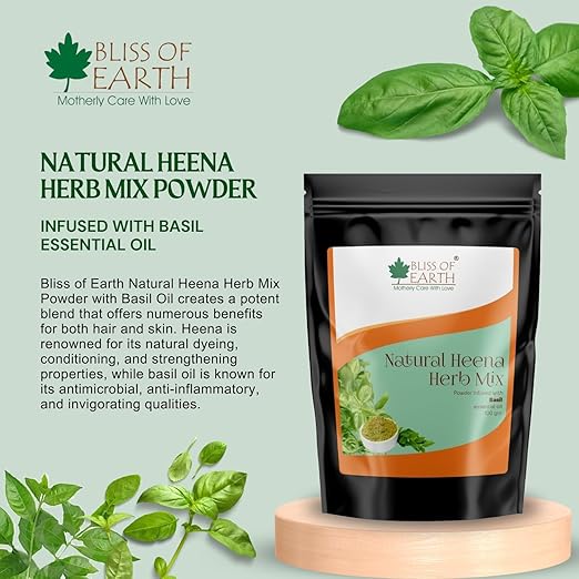 Bliss of Earth Natural Heena Herb Mix For Hair Basil Blended Color - 100 gms