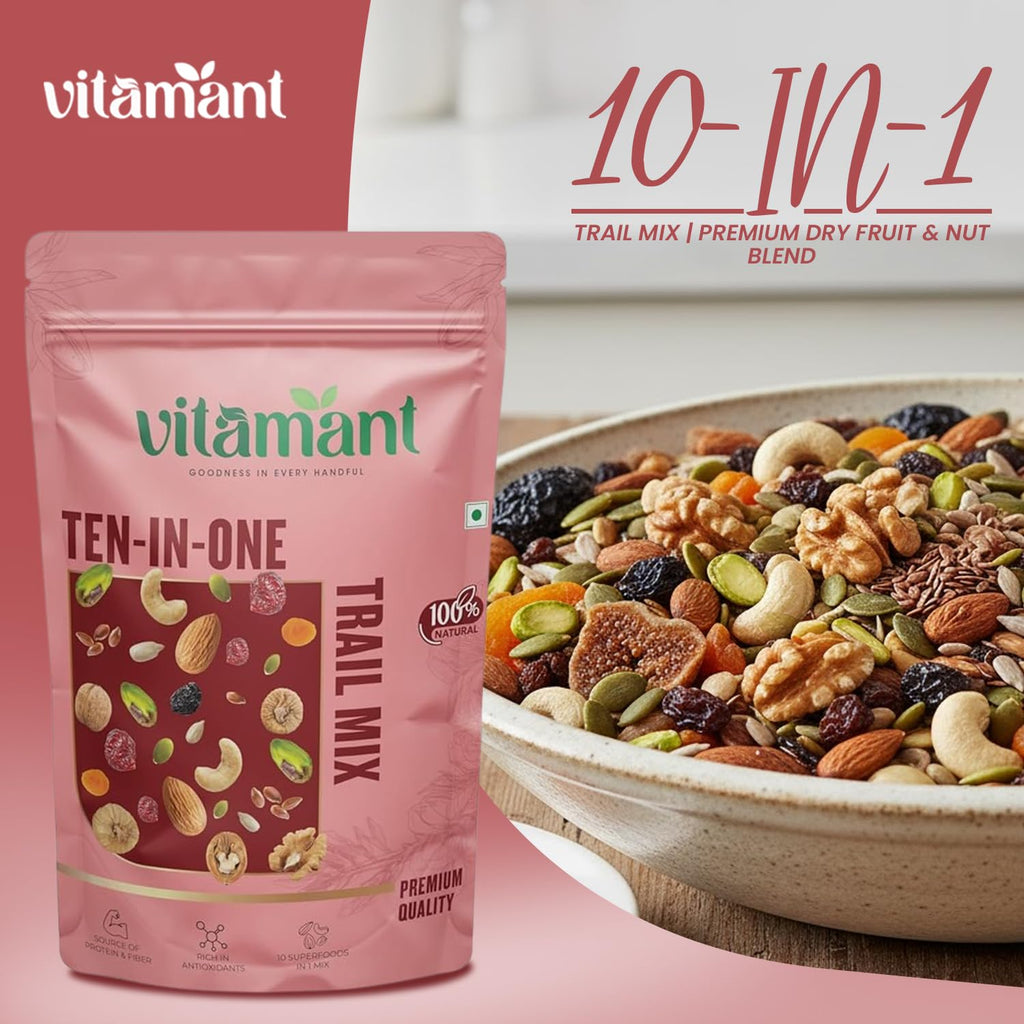 Vitamant 10-in-1 Trail Mix | Premium Mixed Dry Fruits, Nuts & Seeds | Healthy Snack | No Added Sugar | Natural Energy Booster | 250g