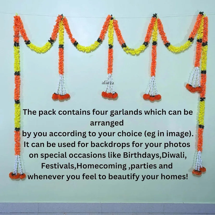 Afarza Artificial Flower Garland Toran for Door Entrance Home Decoration Hanging orange yellow 4pieces