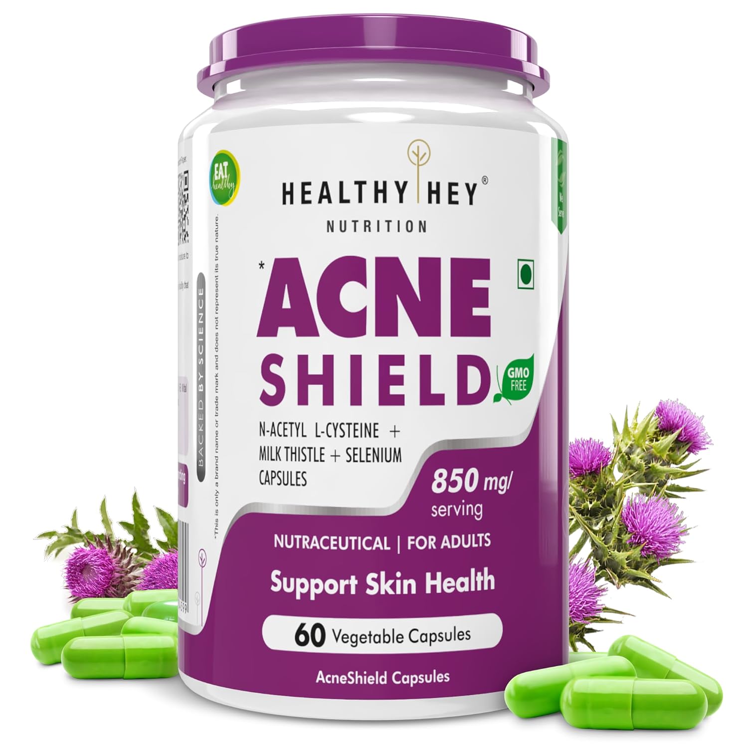 HealthyHey Nutrition Acne Shield - 850mg per serving - 60 Vegetable Capsules