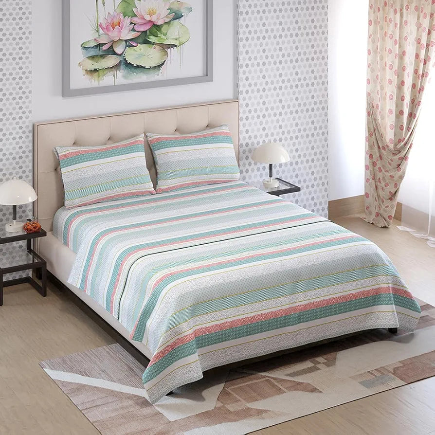 Layers Zen Cotton Blend Double Bedsheet Set 1 Double Cotton Bedsheet & 2 Pillow Covers 225 CVC Green