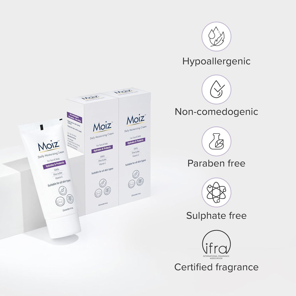 Moiz Daily Moisturizing Cream for Face & Body | Formulated with 9 Moisturizers | Suitable for Sensitive Skin | Paraben free & Cruelty free-50g