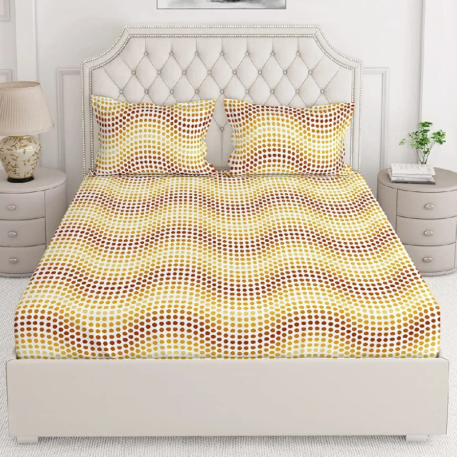Layers Firenze Cotton Bedsheet Set for All Seasons Lightweight Moisture Absorbent Machine Washable 140 TC Queen Size Brown Dots