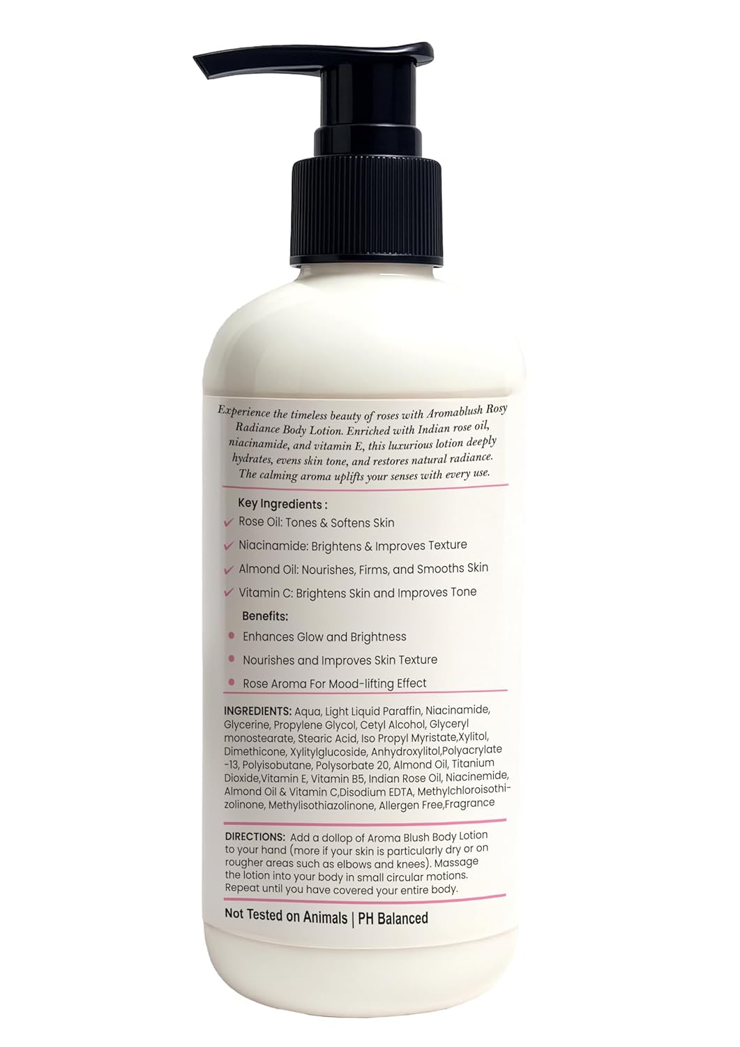 Aromablush - Rosy Radiance Body Lotion | Indian Rose Oil, Niacinamide, Vitamin E | Brightening & Intense Hydration | Non-Greasy, Lightweight | Floral Scent | For All Skin Types | 300ml