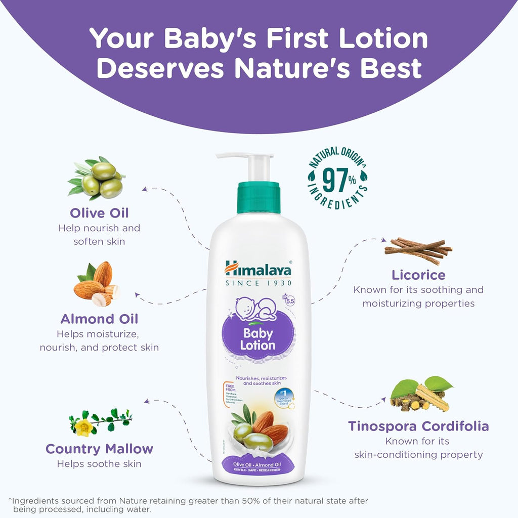 Himalaya Gentle Baby Lotion 100ml with Almond Oil, Olive Oil & Giloy | pH 5.5 | No. 1 Doctor Recommended Baby Lotion | Hypoallergenic | Nourishing Baby Moisturizer for All Skin Types