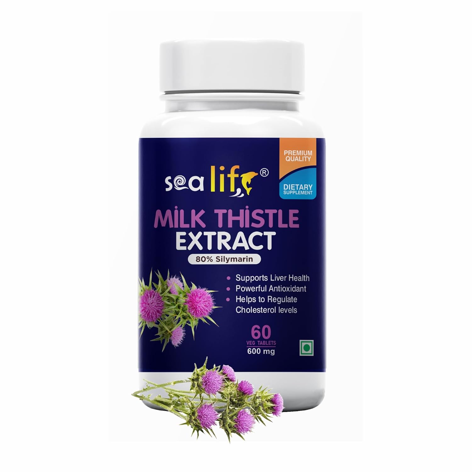 Sea Life Milk Thistle Extract Tablets | Silymarin 80% | Liver Cleanse Detox Support Supplement 600 mg (60 Tablets) Support Protection Against Fatty Liver |For Men And Women