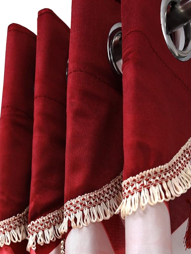 Cortina 2 Piece Abstract Design Panel Eyelet Polyester Door Curtains | 7 Feet | Maroon