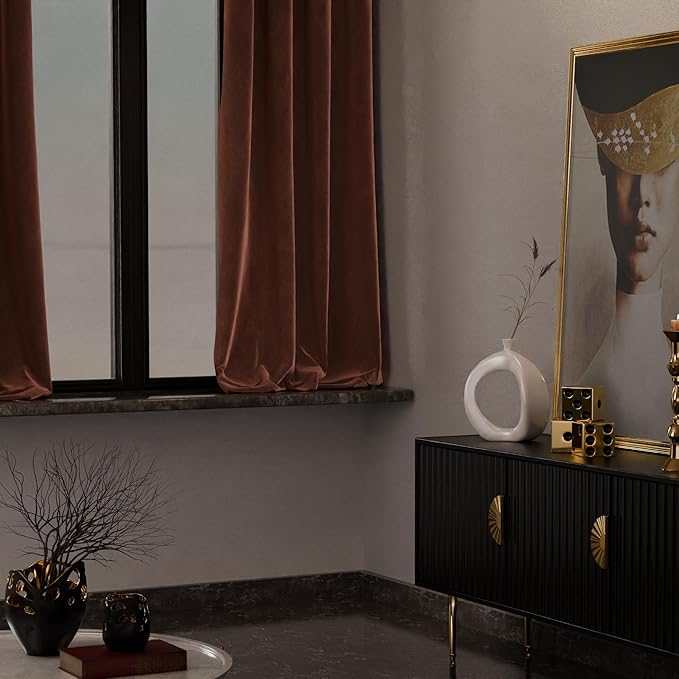 Stoa Paris Curtain for Home| Single pc Patterned Velvet Curtain for Window|Living Room| Colour Caramel Caress