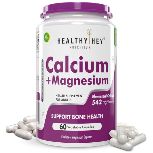 HealthyHey Nutrition Vegan Calcium with Magnesium - Bone Health Complex-60 Vegetable Capsules