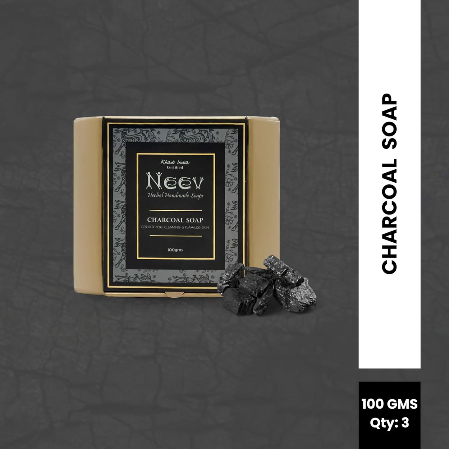 Neev Herbal Handmade Soaps Charcoal Soap - 100 gms (Pack of 3)