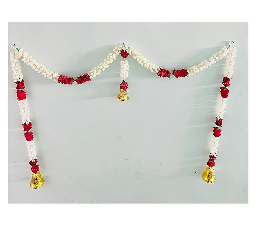 Artificial Jasmine and Roses Door Toran Singel Line with Bells