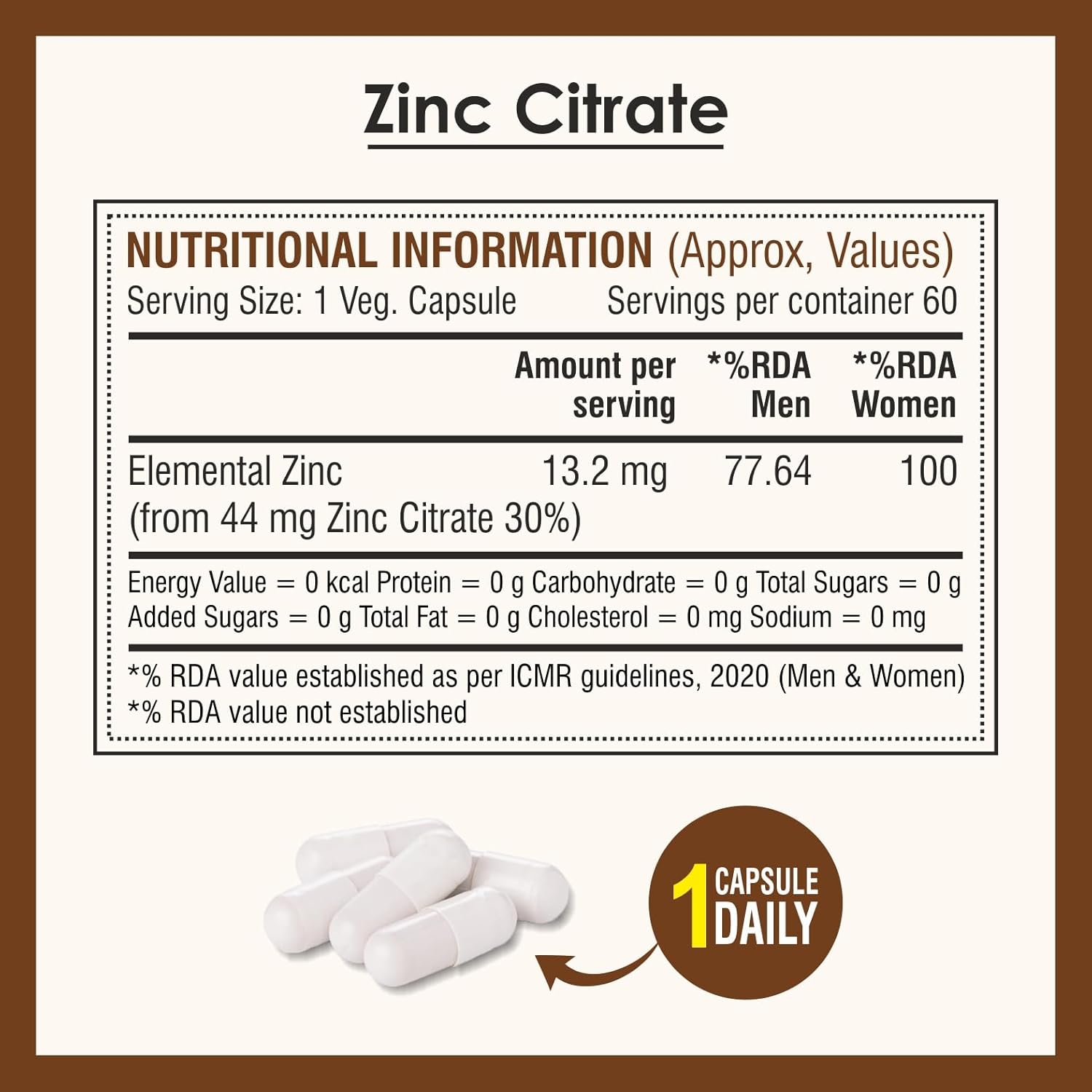Biotrex Nutraceuticals Zinc Citrate Supplement | Immunity & Growth | Better Immune System & Overall Healing | Well Absorbed Zinc | 60 Veg Capsules