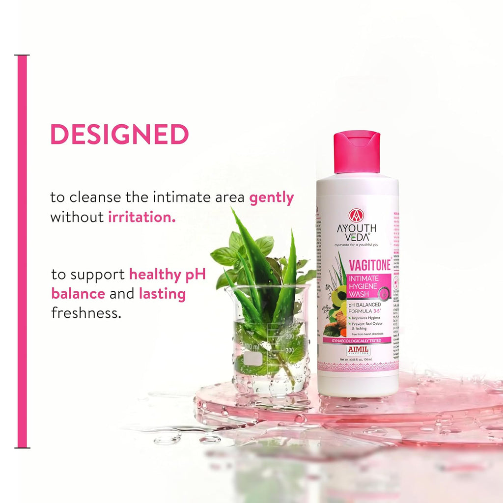 Ayouthveda Vagitone Intimate Hygiene Wash | Enriched With Aloe Vera, Amla & Green Tea | PH Balancing Formula, Prevents Dryness, Itchiness & Bad Odor | For Women (Pack Of 1-100ml)