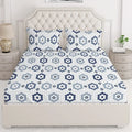 Layers Firenze Cotton Bedsheet Set for All Seasons Lightweight 140 TC Queen Size White & Blue