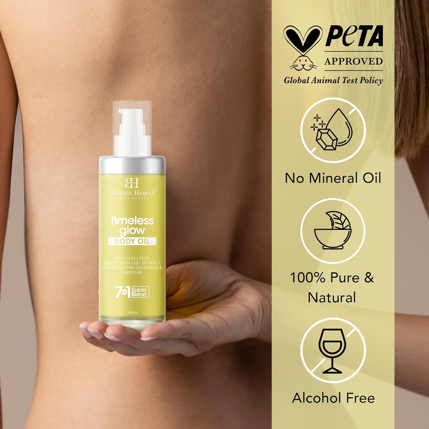 Botanic Hearth Timeless Glow Anti-Aging Body Oil with Vegan Collagen & Stem Cell Extract | Firming Massage Oil for Youthful Glowing Skin | For Women & Men | 100ml