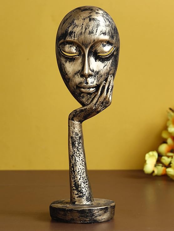 Ecraftindia Antique Look Thinking Lady Face Handcrafted Polyresin Showpiece, Gold, One Size
