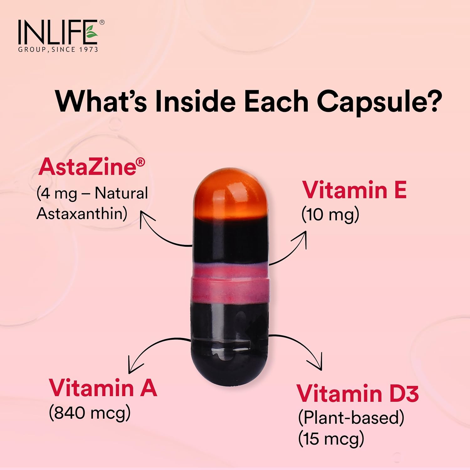 INLIFE Astaxanthin 4 mg Supplement AstaZine | Natural Antioxidant Supplement with Vitamin A, D3 & E â€“ High Absorption Formula â€“ 30 Liquid Filled Vegetarian Capsules