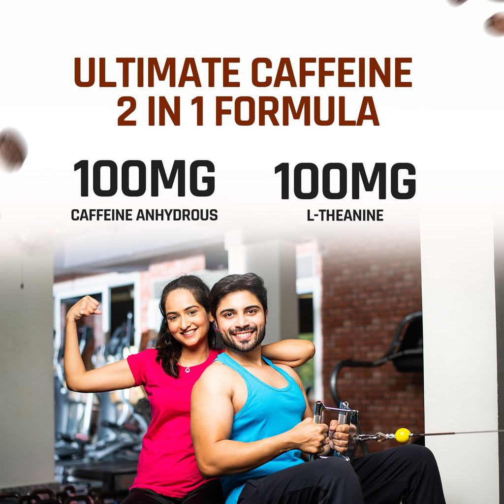 NATURALTEIN Ultimate Caffeine with L-Theanine | 100mg Caffeine + 100mg L-Theanine | Energy, Focus & Alertness Support | 2-in-1 Formula | 60 Veg Capsules