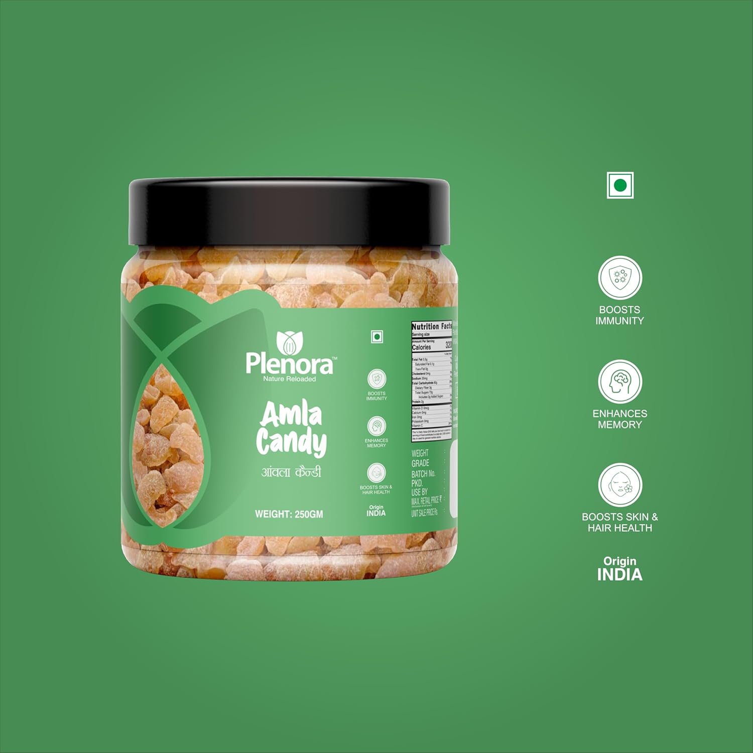 PLENORA Amla Candy 250g | Dry Gooseberry Candy | Sweet & Sour Taste | Rich in Antioxidants & Vitamin C | Healthy Snack